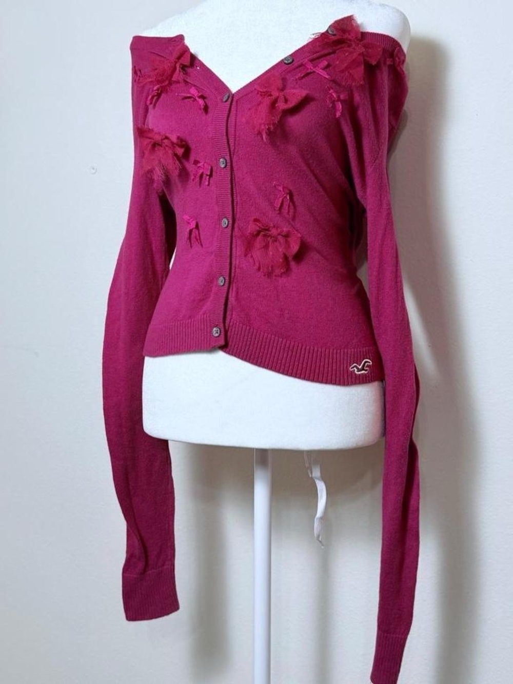Hollister Dark Pink Off-Shoulder Button Cardigan